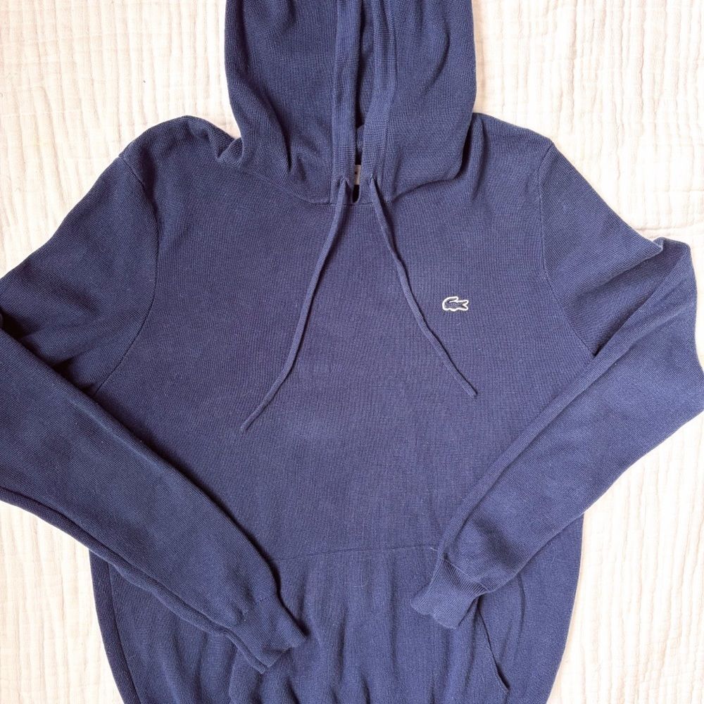 Lacoste Navy Knit Hoodie Sweater Crocodile Logo Pullover L